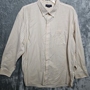 Lands End mens shirt 17.5 34 Tailored Fit Supima  cotton No Iron Oxford yellow